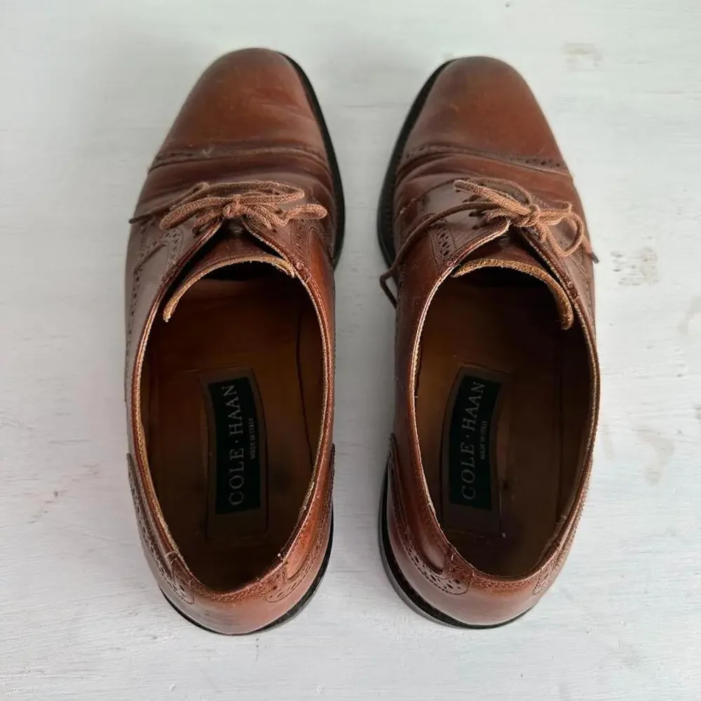 Cole Haan Cap Toe Oxford Shoes Men's 8.5  Balmoral Brown‎ Leather MADE IN ITALY